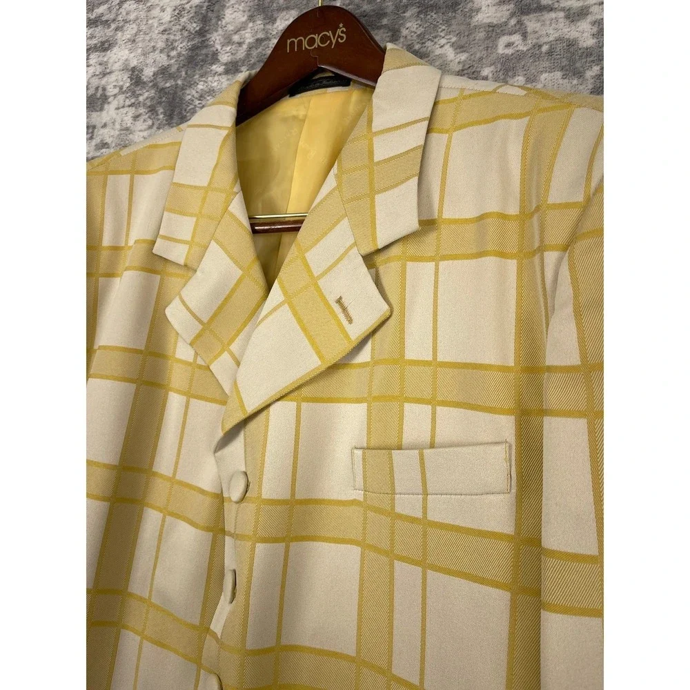 John‎ Raphael Platinum Men's 46L 38x32 Yellow Plaid 3 Piece Suit Milano Elegant